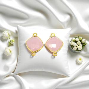 925 Sterling Silver 10mm Naturel Rose Quartz Checker Cut Coussin Lunette Réglage Simple Boucle Lien Charme Connecteurs Faire Des Bijoux - Product Image 6