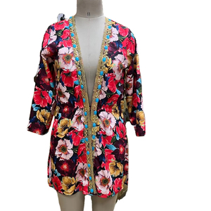 เดรสลำลองสำหรับผู้หญิงความยาวคลุมเข่าปักลายหินสีฟ้าและลูกปัดสีทองซักได้ - Product Image 1