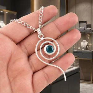 Pendentif en argent sterling 925 en gros, cristal de guérison, apatite bleue, forme ronde, taille facetée avec serti clos, pierres précieuses - Product Image 3