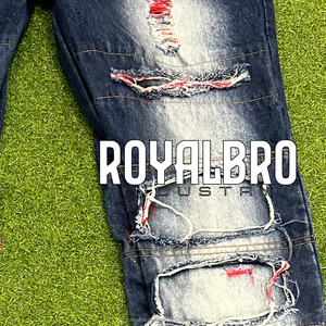 กางเกงยีนส์ของผู้ชายกางเกงยีนส์ขายาวแบบวินเทจทรงตรงลายลูกน้ำยืดปักลายแบบลำลอง - Product Image 5