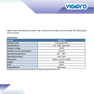 Vigipro-alarma antirrobo auditiva y Visible, sirena montada en superficie, salida de alta presión de sonido y LED extra brillante - Product Image 2