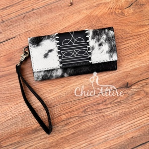 Nouvelle botte point peau de vache femmes bracelet portefeuille en cuir véritable pochette sac à main de nombreux compartiments Long portefeuille avec de nombreuses fentes pour cartes - Product Image 1