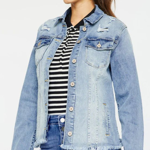 Chaqueta Vaquera de Mezclilla para Mujer, Estilo Moderno, Lavado Monkey Wash, Manga Larga, Desgastada, Holgada, Ajustada, 100% Algodón, Venta al Por Mayor - Product Image 1