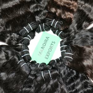 Vente en gros d'extensions naturelles ondulées crépues à double trame cheveux humains vierges non transformés de styles de vagues frisées à la machine du temple indien - Product Image 5