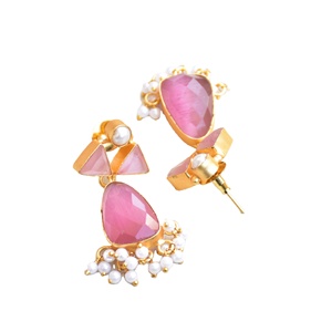 Pendientes de Latón Natural con Piedras Orgánicas Premium, Acabado Satinado, Pieza de Moda, Ideal para Pedidos al por Mayor - Product Image 2