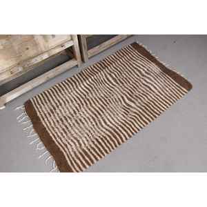 Alfombra Turca Vintage, Alfombra Pequeña de 2.5x4 pies, Alfombra de Lana Ikat Marrón y Blanca - Product Image 3