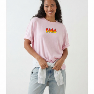 T-shirt OEM pour femme, rose, coupe ample, col rond, manches courtes, 100% coton tricoté, style décontracté printemps-été, épaules tombantes - Product Image 4
