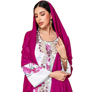Elegante traje blanco bordado floral con dupatta magenta y elegante diseño étnico para ocasiones festivas y ropa cultural - Product Image 1