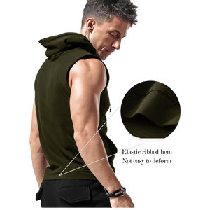 Camiseta sin mangas transpirable Hombres Moda Algodón Hip Hop Chaleco con capucha Tops sin mangas Sudadera con capucha Entrenamiento informal Hombres - Product Image 3