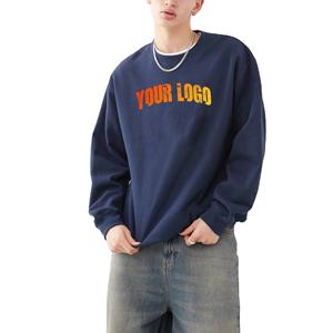 Venta al por mayor 100% algodón tejido mezclado sudadera para hombre personalizado 3D pull impreso logo manga completa sólido color azul marino sudadera para hombre - Product Image 1