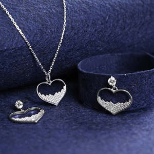 Ensemble de bijoux en argent Cuore Silver Heart, or 14 carats avec zircon et diamant pour mariages et fêtes, bijoux de mariée plaqués or - Product Image 2