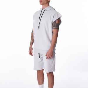 Ensemble sweats à capuche et short sans manches noirs pour hommes sur mesure ensemble d'été en molleton de coton élégant et décontracté - Product Image 5