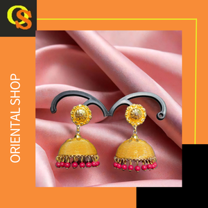 Ensemble de boucles d'oreilles très vendues avec des boucles d'oreilles de style Jhumka plaquées or 22 carats de conception traditionnelle Bijoux pour femmes portés par les exportateurs - Product Image 3