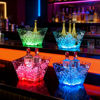 Seau à glace LED personnalisé de 9 L, transparent, en forme de losange, en PS, pour boîte de nuit, bar, KTV, refroidisseur à champagne et à vin avec logo