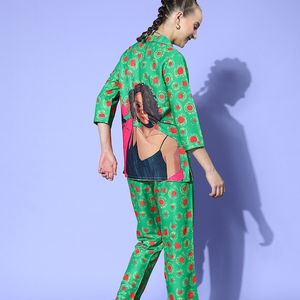 Stunning Green Graphic Printed Poly Rayon <b>Pajamas</b> Set Soft Night Wear <b>for</b> Adults-Perfect <b>Summer</b> and Spring Gift <b>for</b> <b>Women</b> - Product Image 1