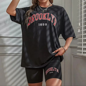 Nouveau design décontracté chemise à épaules tombantes court personnaliser imprimé élégant 2 pièces ensemble femmes de qualité supérieure en gros ensembles pour femmes - Product Image 1