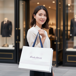 Bolsas de Compra de Papel Recubierto de Lujo Desechables Personalizadas, Materiales Reciclados, Impresión de Logotipo, Barnizado, Asa Flexiloop para Promoción - Product Image 5