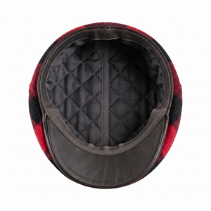 Chapeau en coton à carreaux rouge et noir, unisexe, pour adultes, hiver, décontracté, formel, bonnet de ski, fermeture réglable - Product Image 2