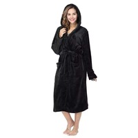 Fabrik-Flanell Thermo-Frontjacke für Damen Winter Weiche Warme Lange Kapuzenjacke Dickes Fleece V-Ausschnitt Kordelzugverschluss 100% Polyester