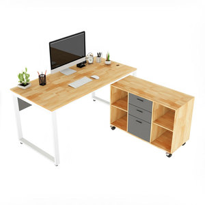 โต๊ะทำงานไม้ธรรมชาติสไตล์มินิมอลพร้อมตู้เก็บของเคลื่อนที่ - Product Image 1