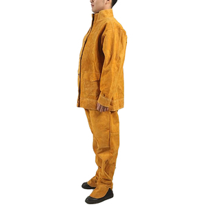Ensemble veste et pantalon de soudeur en cuir de vachette jaune, classe 2, imperméable, résistant à la chaleur, vêtements de travail de protection - Product Image 1