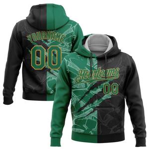 Wholesale & Dropship Custom Stitched Graffiti Pattern <b>Black</b> Kelly Green-Old Gold 3D Scratch Sports Pullover Sweatshirt <b>Hoodie</b> - Product Image 1
