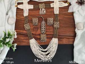 Antique Designer Wear <b>Jewelry</b> Mehendi Design Beautiful Party Wear Cluster <b>Pearls</b> Antique Long Necklace <b>Set</b> <b>Jewelry</b> <b>Sets</b> - Product Image 2