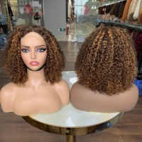 Pelucas de Cabello Brasileño Virgen con Cutícula Alineada, 12 Pulgadas, Color Piano, Rizado Pixie, Pelucas con Cierre de Encaje 4X4 SDD