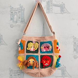 Sac à bandoulière double compartiment portable EFANBEANIE en laine, motif fleurs de dessin animé, avec deux sangles, dernière collection pour femme - Product Image 5