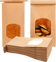 Sac à pain personnalisable en papier kraft brun avec fenêtre, impression offset, fermeture jetable à lien métallique pour biscuits, café, desserts et salades