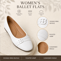 Chaussures plates pour femmes à boucle double anneau, empeigne plissée, semelle intérieure rose douce et rembourrée, semelle extérieure souple, ballerines plates, vente en gros
