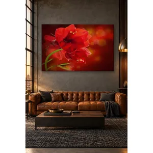 Fida Amaryllis Flowers on Glittering Red Background <b>Canvas</b> Print - Product Image 5