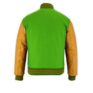 2025 OEM Original vert polaire avec des manches en cuir doré et garnitures Varsity veste en gros hiver chauffé hommes mode vestes - Product Image 2