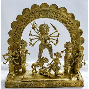 Dhokra Ma Durga, objet d'art artisanal, design Art Déco, or et laiton, pour la décoration intérieure (lot de 1) - Product Image 2