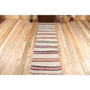 Vintage 3x9.5 ft <b>Rug</b>, <b>Runner</b> Turkish <b>Rug</b>, White Blue Camouflage <b>Rug</b> - Product Image 1