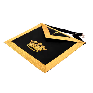 Custom Embroidered Masonic Apron Black with Gold Crown and Square Design Classical Style <b>Sew</b>-On Badge for Garment Use - Product Image 2
