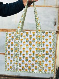 Sac fourre-tout en toile matelassé en coton, motif géométrique, doublure en cuir écologique, sac de shopping tendance - Product Image 6