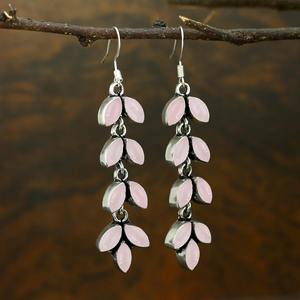 Lujosos pendientes de piedras preciosas de cuarzo rosa, pendientes de forma redonda de Plata de Ley 925 sólida para mujeres y niñas, Pendientes colgantes de plata - Product Image 2