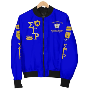 Bomber SGRho raso Sigma Gamma Rho 1922 greco blu reale oro Varsity ricamato da donna abbigliamento da donna - Product Image 1