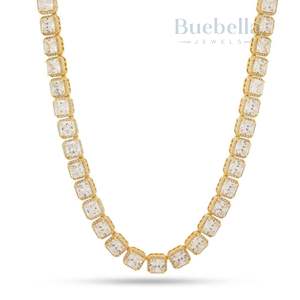 Collar de cadena de tenis de corte princesa con diamantes de moissanita de 5mm chapado en oro de 14 quilates de plata 925 para hombre, producto de gran oferta - Product Image 2