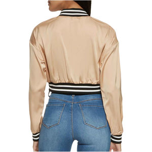Femmes Lettermen Crop Top Vestes Blouson court vierge personnalisé Manches en cuir pour femmes avec lettre Chenille Patch - Product Image 5