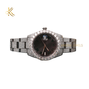 Montre-bracelet de luxe en acier inoxydable avec fermoir pliant rond de 41 mm avec diamant moissanite de sécurité - Product Image 5
