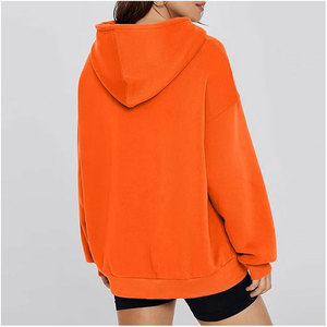 Sudadera con Capucha Cálida de Forro Polar 100% Algodón Ecológico para Mujer, Color Naranja Sólido, Estilo Hip Hop Urbano - Product Image 5