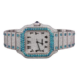 Orologio con Diamante Moissanite Blu Cielo, Quadrante Quadrato in Acciaio Inossidabile, Movimento al Quarzo Personalizzato per Gioielleria Uomo e Donna - Product Image 1