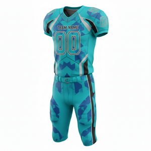 Ensemble de maillot et short de football américain sublimé personnalisable, 100% polyester respirant avec position du logo sur le devant - Product Image 3