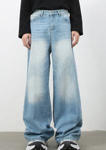 Jeans en denim pour hommes avec logo personnalisé, style délavé, coupe droite, jambe large, taille plus, jeans amples personnalisés pour hommes - Product Image 2