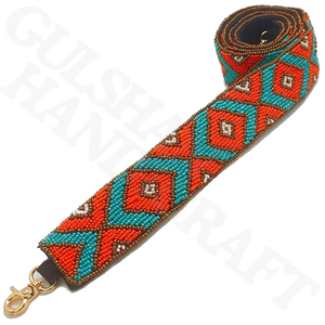 Correa para bolsa de guitarra con cuentas naranja y verde azulado, accesorio boho-chic hecho a mano para bolsos, guitarras y estilo diario, día de juego para niñas - Product Image 1