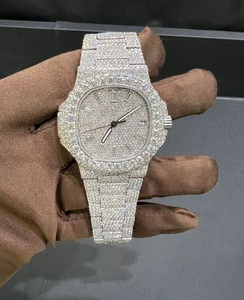 Mouvement à quartz Moissanite VVS en or blanc 14 carats Montre d'affaires unisexe de luxe Iced Out Cadran en verre Pointeur - Product Image 2