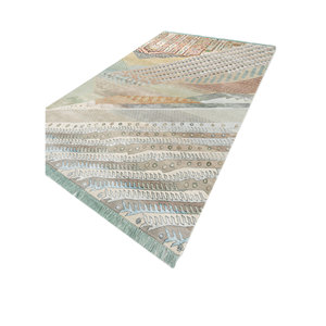 Alfombra Manchaha Verde de Lana y Seda de Bambú Anudada a Mano, 10 mm de Grosor, Patrón Geométrico Abstracto, Rectangular, para Pasillo, Uso Doméstico - Les-2595 - Product Image 2