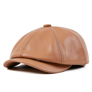 Genuine Leather Newsboy Cap Unisex High Quality Octagonal <b>Hat</b> Four Seasons Adjustable <b>Beret</b> Real Cowskin Flat Cap - Product Image 1